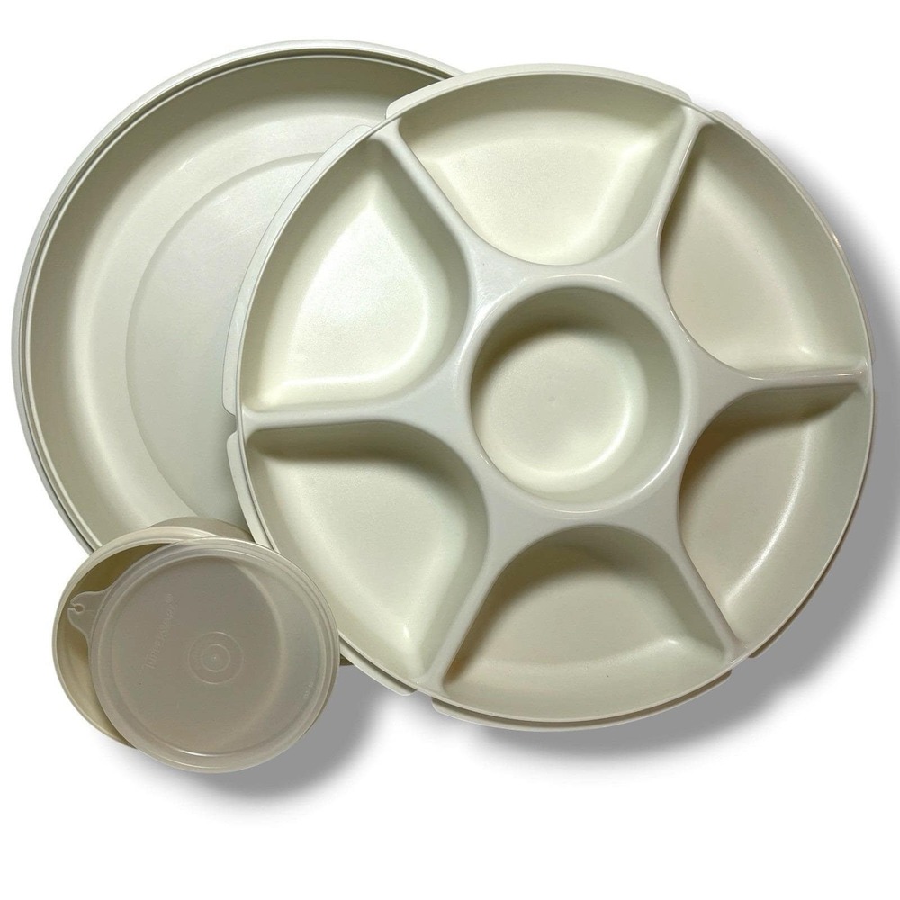 TUPPERWARE 4 Piece Serving Center 6-Part Divided Party‎ Veggie Snack & Dip Tray